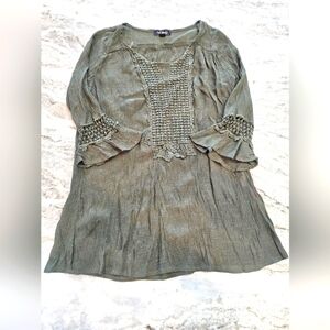 Cal Style Women Tunic Top Size L Semi Sheer Lined Boho Hippie Floral